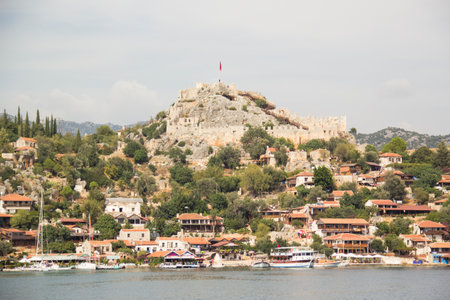 Beautiful view of the coast of the resort town of Kale, Turkeyの写真素材
