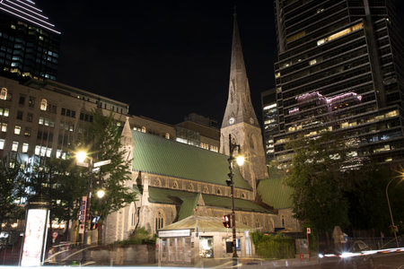 Beautiful view of Christ Church Cathedral in Montreal, Canadaのeditorial素材