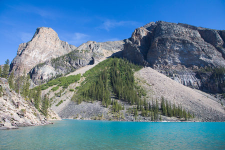 Beautiful view of Moraine Lake in Banff National Park in Canadaの写真素材