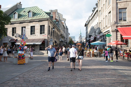 Beautiful view of Old Montreal streets in Downtown Montreal, Canadaのeditorial素材