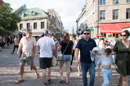Beautiful view of Old Montreal streets in Downtown Montreal, Canadaのeditorial素材