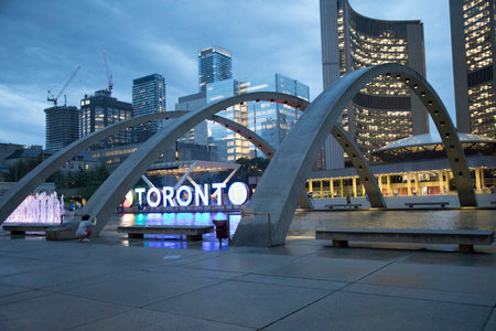 Beautiful view of The Toronto Sign is an illuminated three-dimensional sign in Nathan Phillips Square in Toronto, Canadaのeditorial素材