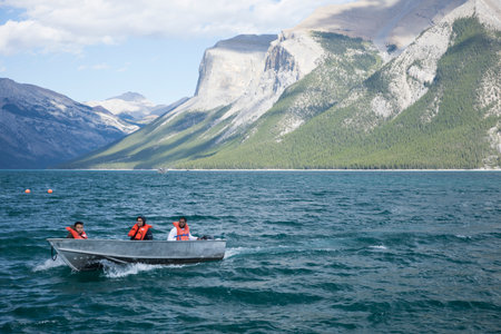 Beautiful view of Minnewanka Lake in Banff National Park in Canada