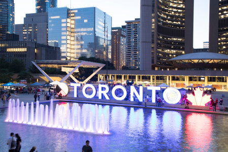 Beautiful view of The Toronto Sign is an illuminated three-dimensional sign in Nathan Phillips...