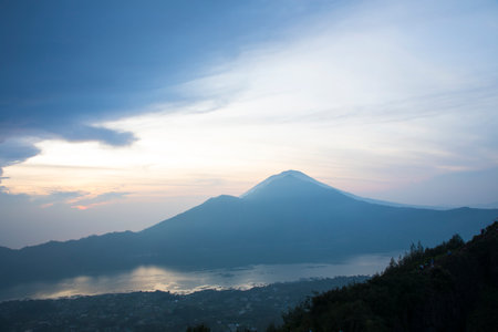 Beautiful view of the sunrise at Mount Bromo in Bali, Indonesiaの写真素材