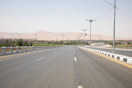 Beautiful view of road and landscape in Luxor, Egyptの写真素材