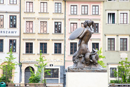 The memorial of the Mermaid of Warsaw is Old Town Warsaw, Polandの写真素材