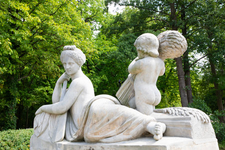 Beautiful view of the sculptures in the Royal Lazienki Park in Warsaw, Polandの写真素材