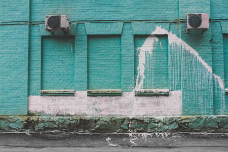 abstract blue brick wall destroyed surface spotの写真素材