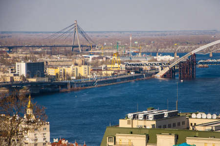 City of the great river blue bridge construction of the bridgeの写真素材