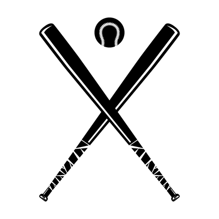 Isolated baseball bat and ball on white background, monochrome style, vectorのイラスト素材