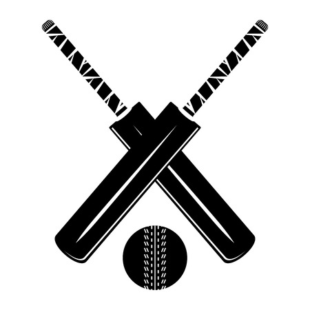 Isolated cricket bat and ball on white background, monochrome style, vectorのイラスト素材