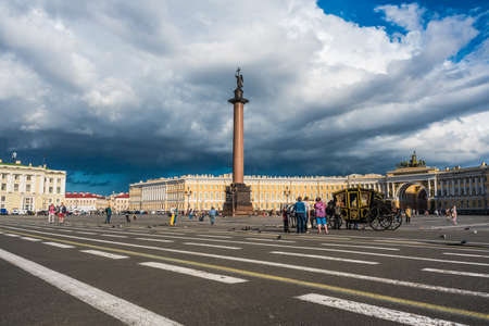 SAINT PETERSBURG, RUSSIA - August 31, 2015 - Storm clouds over Palace Squareのeditorial素材
