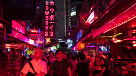 Bangkok, Thailand - May 25, 2019: neon lights of Soi Cowboy, a famous red-light street of Bangkok.のeditorial素材