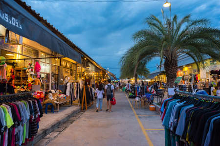 Bangkok, Thailand - July 21, 2019: shops at Train Night Market at Srinakarin (Talad Rot Fai Srinakarin). The market is popular among Bangkok young people and quickly gaining fame among tourists.のeditorial素材