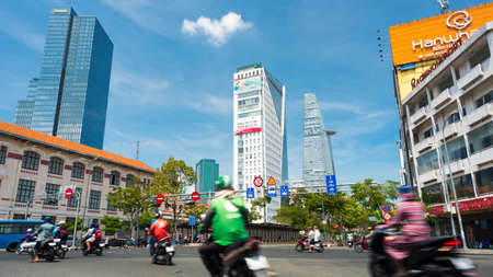 Ho Chi Minh City, Vietnam - April 13, 2019: the downtown (in Ham Nghi Street) and its high-rise...