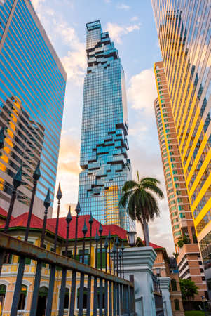 Bangkok, Thailand - July 28, 2019: King Power Mahanakhon skyscraper beside with W Bangkok Hotel owned by Marriott (left), and Sathorn Square Office Tower (right).のeditorial素材