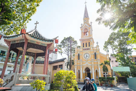 Ho Chi Minh City, Vietnam - April 15, 2019: the exterior of Cha Tam Church (St. Francis Xavier Parish Church). A must-see of Cho Lon (Chinatown of Saigon).のeditorial素材