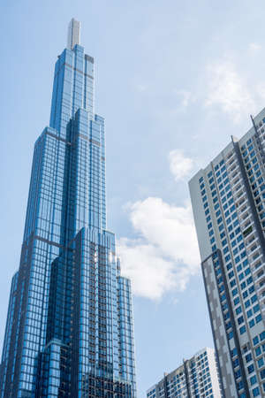 Ho Chi Minh City, Vietnam - February 19, 2019: Landmark 81, the tallest skyscraper in Vietnam and Southeast Asia region (461 meters high). Vertical photo.のeditorial素材