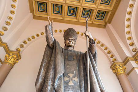 Bangkok, Thailand - June 9, 2018: Pope John Paul II statue at Assumption Cathedral, the main Roman...