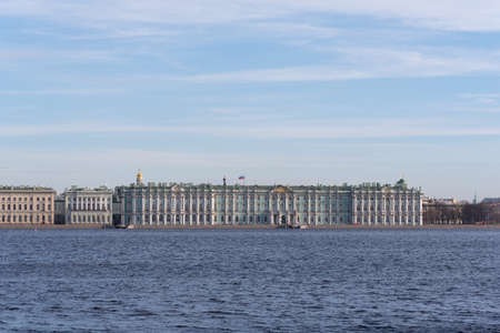Hermitage Museum (the Winter Palace), a view from the Neva River - Saint Petersburg, Russia. A top tourist attraction of the city.のeditorial素材