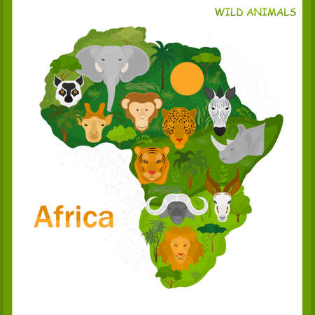 Africa map with wild animals and plantsのイラスト素材