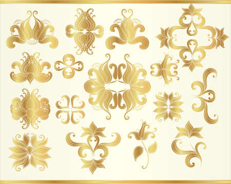 Vector decorative elements in gold colors on a white background.のイラスト素材