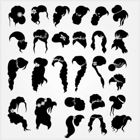 A set of hairstyle patterns on a light backgroundのイラスト素材