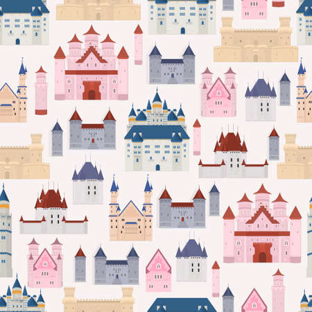 Seamless vector pattern with ancient castles on light backgroundのイラスト素材