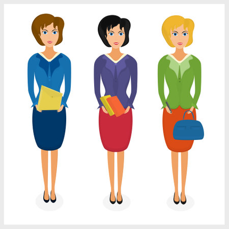 Vector woman in business style. Three clothing options.のイラスト素材