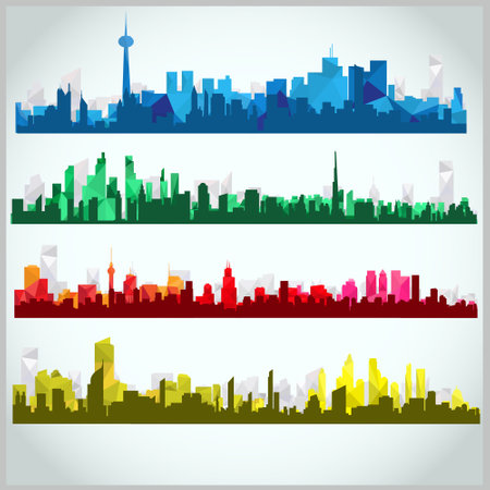 Vector set of modern cities in style of Poly Lowのイラスト素材