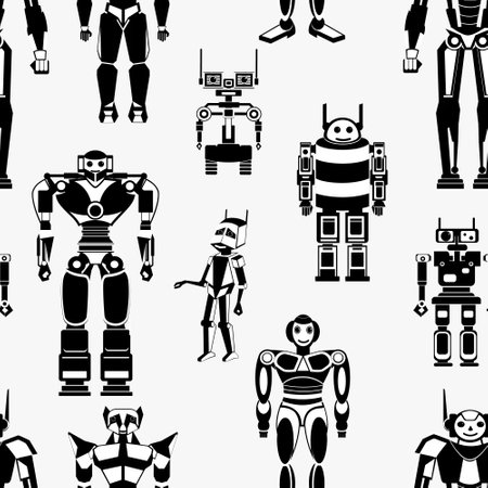 Seamless vector pattern with black and white robotsのイラスト素材