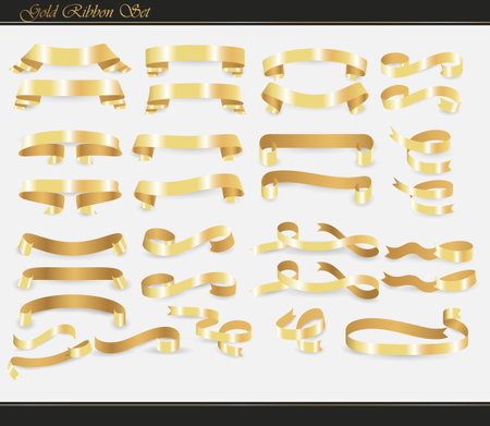 Vector set of golden ribbons on white backgroundのイラスト素材