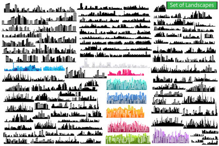 Large set of city landscapes on a light backgroundのイラスト素材