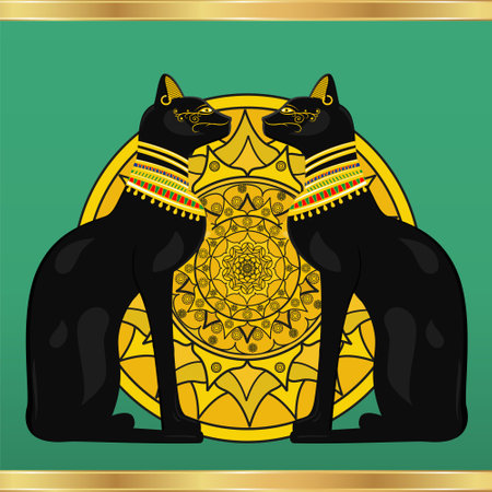 Two Egyptian cats on a green backgroundのイラスト素材