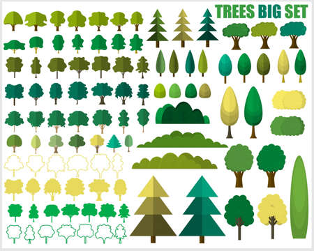 Big set of trees and bushes on a white background. Vector trees.のイラスト素材