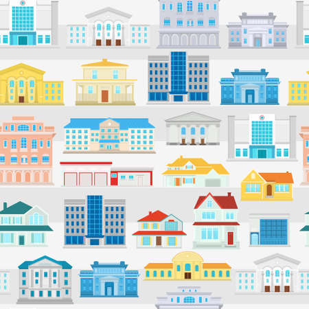 Seamless vector pattern with city buildings on a gray backgroundのイラスト素材