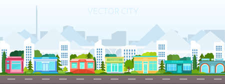 Vector poster overlooking city buildings. city view. Modern city with skyscrapers.のイラスト素材