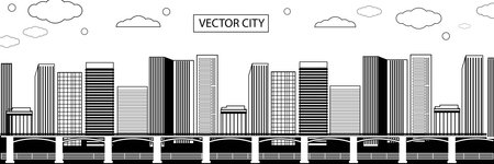 urban landscape. Vector poster with city view in black and white.のイラスト素材