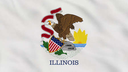 Illinois State USA Wavy Fabric Flag. State of Illinois Flag.の写真素材