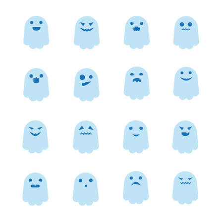 Halloween ghosts with many expressionsのイラスト素材