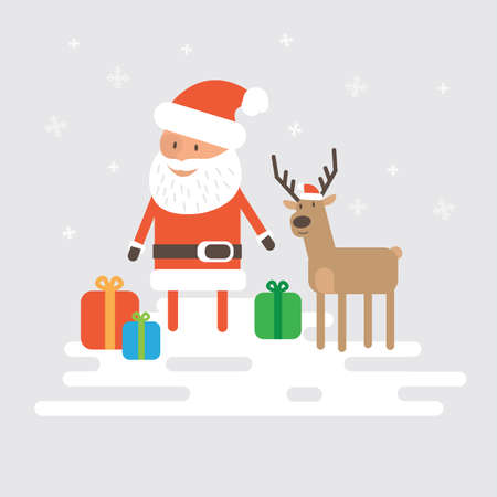 Christmas illustration with santa claus and reindeerのイラスト素材