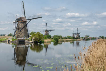 the netherlands kinderdijk Brings together an impressive number of windmills used as a water pump to keep the channel level and constant polder.の写真素材
