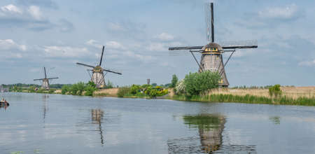 the netherlands kinderdijk Brings together an impressive number of windmills used as a water pump to keep the channel level and constant polder.の写真素材