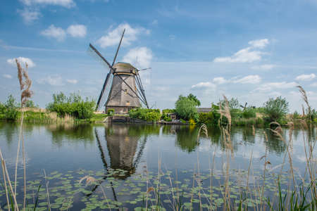 the netherlands kinderdijk Brings together an impressive number of windmills used as a water pump to keep the channel level and constant polder.の写真素材