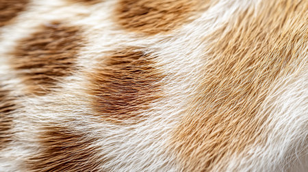 A detailed close-up shot of a cat's fur, showcasing a pattern of brown spots on a white background. The texture of the fur is soft and detailed.の素材