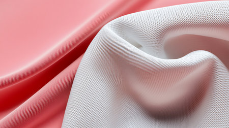 Close-up of swirling pink and white fabric, showcasing intricate textures and folds. The composition highlights the interplay of light and shadow on the textile surface.の素材