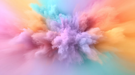 A mesmerizing abstract explosion of pastel colors, blending soft pinks, purples, blues, and oranges in a dreamy, ethereal composition. The image evokes a sense of calm and wonder.の素材