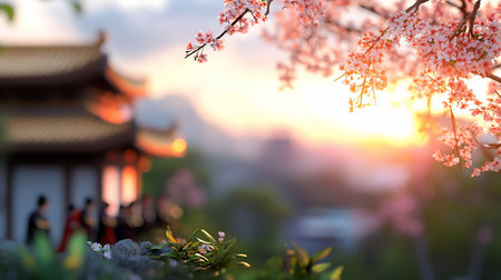 Close-up of cherry blossom branches with delicate pink and white petals, showcasing a soft, textured appearance. The blossoms are in full bloom.の素材