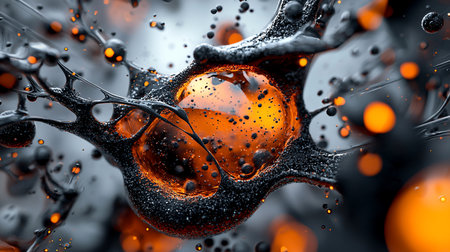 A complex abstract structure featuring a central glowing orange core surrounded by a dark, textured exterior with interconnected elements.の素材